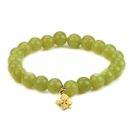 olive jade small goddess bracelet with four leaf clover