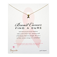 breast cancer find a cure gold dipped reminder necklace with ribbon