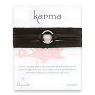 lotus karma sterling silver bracelet on chocolate leather strap