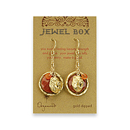 faceted goldstone coin gold dipped earrings with lion head