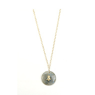 round labradorite cabachon necklace with owl - 18 inch