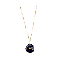 round lapis cabachon necklace with bee - 18 inch
