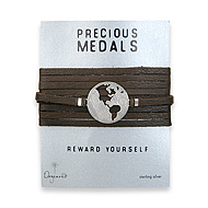 precious medals sterling silver world silhouette leather wrap bracelet