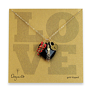 love large onyx heart gold dipped necklace with heart lock and key and gem clusters