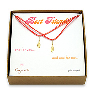 best friends gold dipped angel wings on red silk set of 2 necklaces - 18 inch