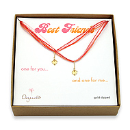 best friends gold dipped cupid hearts on red silk set of 2 necklaces - 18 inch