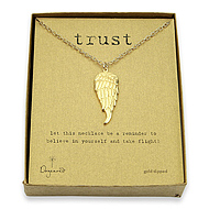 gold dipped trust large angel wing necklace - 24 inch