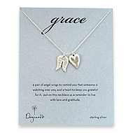 sterling silver grace large angel wings and kind heart necklace - 24 inch