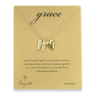 gold dipped grace large angel wings and kind heart necklace - 24 inch