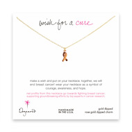wish for a cure gold dipped necklace with rose gold ribbon