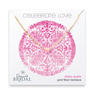 bridal celebrate love gold dipped necklace with faceted cherry quartz - 18 inches