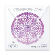 bridal celebrate love sterling silver necklace with faceted amethyst - 18 inches