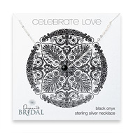 bridal celebrate love sterling silver necklace with faceted black onyx - 18 inches