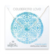 bridal celebrate love sterling silver necklace with faceted turquoise - 18 inches