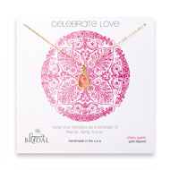 bridal celebrate love gold dipped necklace with cherry quartz teardrop - 18 inches