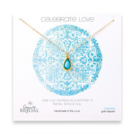 bridal celebrate love gold dipped necklace with turquoise teardrop - 18 inches