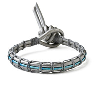 leather collection steel and emerald metallic parallel bracelet