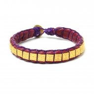 gifts to go collection gold dipped square bead & amethyst leather bracelet
