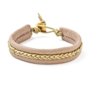 leather collection taupe and moss metallic braided bracelet
