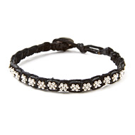leather collection ebony and silver daisy chain bracelet