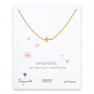 whispers sideways cross necklace, gold dipped