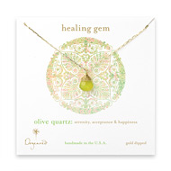 healing gem briolette olive quartz necklace, gold dipped