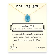 amazonite large healing gem gold dipped reminder necklace - 20 inch