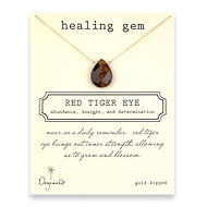 red tiger eye large healing gem gold dipped reminder necklace - 20 inch
