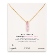 rose quartz marquise healing gem gold dipped necklace - 24 inches