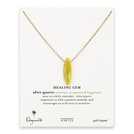 olive quartz marquise healing gem gold dipped necklace - 24 inches