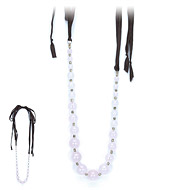 love bead necklace with rose quartz beads, chocolate silk tie - 60 inches