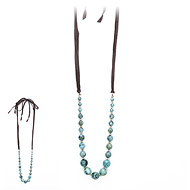 love bead necklace with turquoise beads, chocolate silk tie - 60 inches