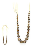 love bead necklace with picture jasper beads, ivory silk tie - 60 inches