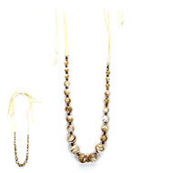 love bead necklace with natural mother of pearl beads, ivory silk tie - 60 inches