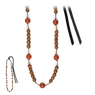 love bead necklace with teak wood, red jasper beads - 66 inches