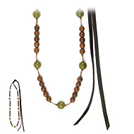 love bead necklace with teak wood, olive jade beads - 66 inches