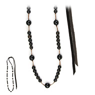 love bead necklace with ebony wood, black onyx beads - 66 inches