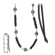 love bead necklace with ebony wood, turquoise beads - 66 inches