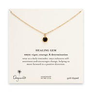 black onyx hexagon healing gem gold dipped necklace - 18 inches