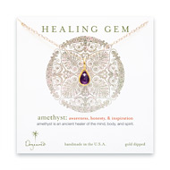 amethyst teardrop healing gem gold dipped necklace - 20 inches
