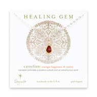 carnelian teardrop healing gem gold dipped necklace - 20 inches