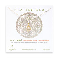 rock crystal teardrop healing gem gold dipped necklace - 20 inches