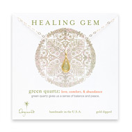 green quartz teardrop healing gem gold dipped necklace - 20 inches
