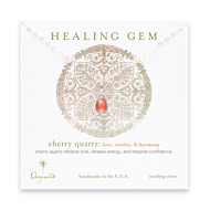 cherry quartz teardrop healing gem sterling silver necklace - 20 inches