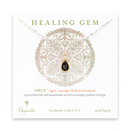onyx teardrop healing gem gold dipped necklace - 20 inches