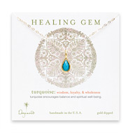 turquoise teardrop healing gem gold dipped necklace - 20 inches