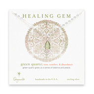 green quartz teardrop healing gem sterling silver necklace - 20 inches
