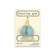 amazonite large healing gem earrings, gold dipped
