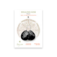 onyx big teardrop healing gem sterling silver earrings