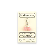 pink jade healing gem earrings, sterling silver